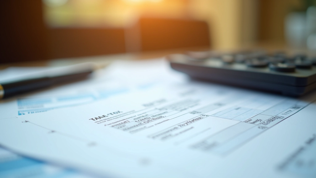 Formulář daňového přiznání s vyplenýma políčky a papíry o příjmech