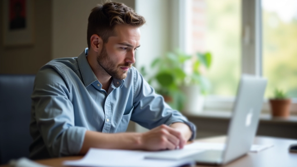 Osoba vyplňující daňový formulář na počítači s papíry rozloženými na stole